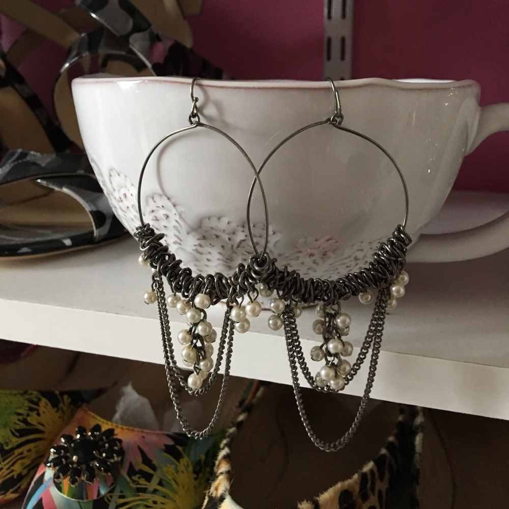 Vera Wang Silver and White Dangle Earrings